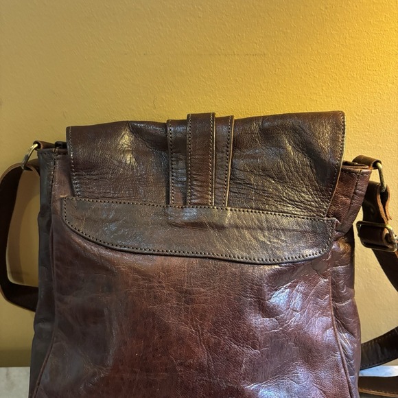 Hand Tooled Brown Leather Small Messenger Crossbody Bag Fringe boho Y2K Vintage - Picture 6 of 14